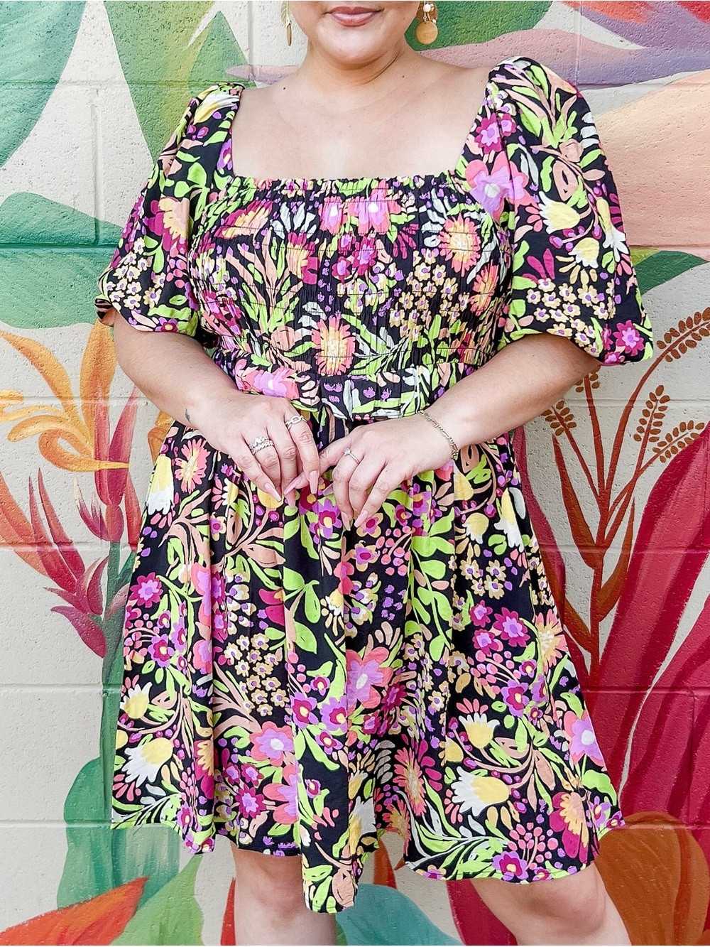 oddi | black neon colorful floral dress sz 3X